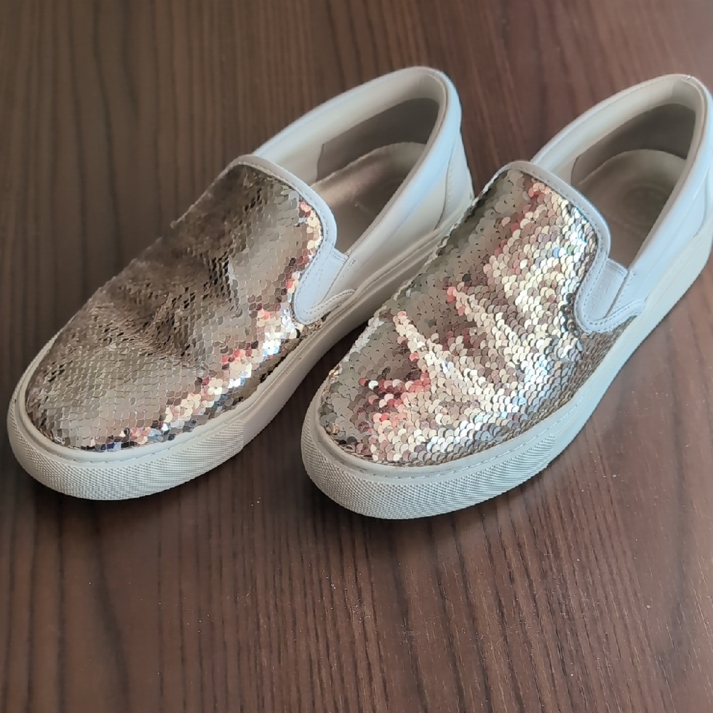 Tory Burch Size 7.5  Gold Sequin Slip-On Sneakers